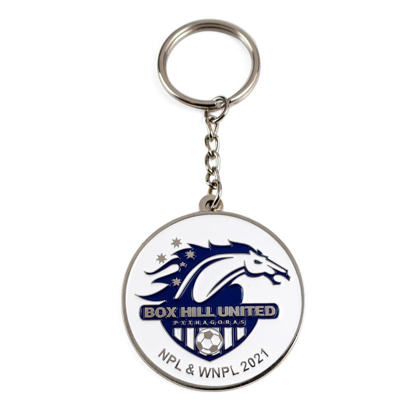 metal engraved football round type metal keychain