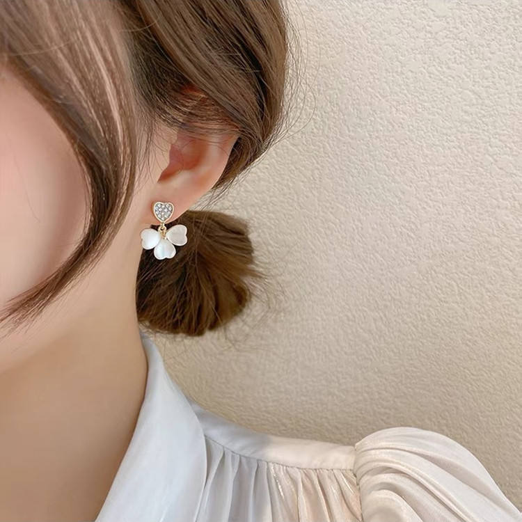 Korean Style Three-Dimensional Geometric Gold Opal Earrings For Girl