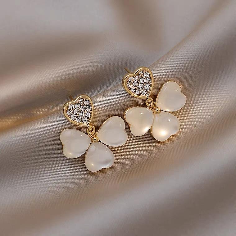 Korean Style Three-Dimensional Geometric Gold Opal Earrings For Girl