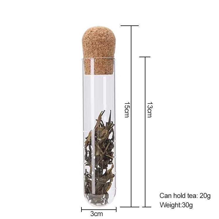 Unique Tube Shape Durable Borosilicate Glass Tea unique glass tube tea infuser with cork lid