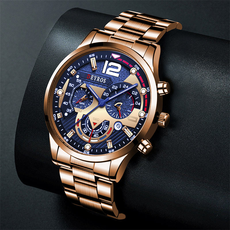 Men Stainless Steel Quartz Wristwatch Calendar Luminous Clock Men Business Casual Bracelet FD058