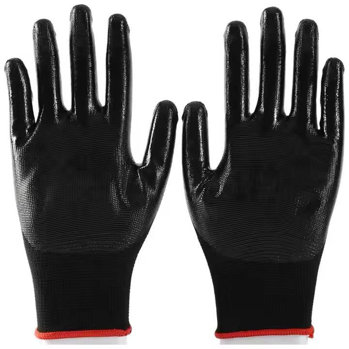 Oil Water Resistant Polyester Nitrile Coated Safety Gloves For  Construction