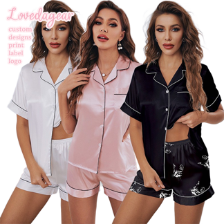 2 piece set Satin Silk Sleepwear Women Pajama for women