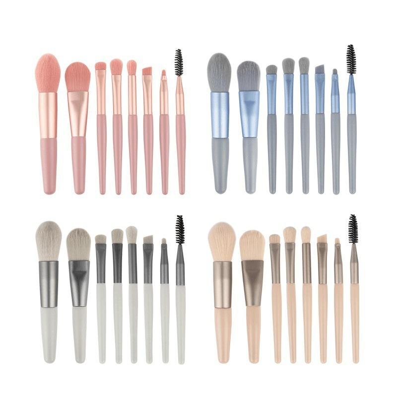 2023 portable 8 piece blush eyebrow lip eyeshadow brush beauty tools foundation makeup brush set with envelope bag pouch bag