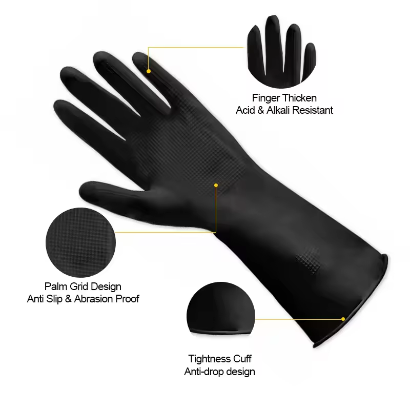 Kitchen Dishwashing Gloves Reusable Household Cleaning Gloves Flexible Durable and Non-Slip Black