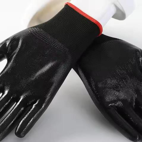 Oil Water Resistant Polyester Nitrile Coated Safety Gloves For  Construction