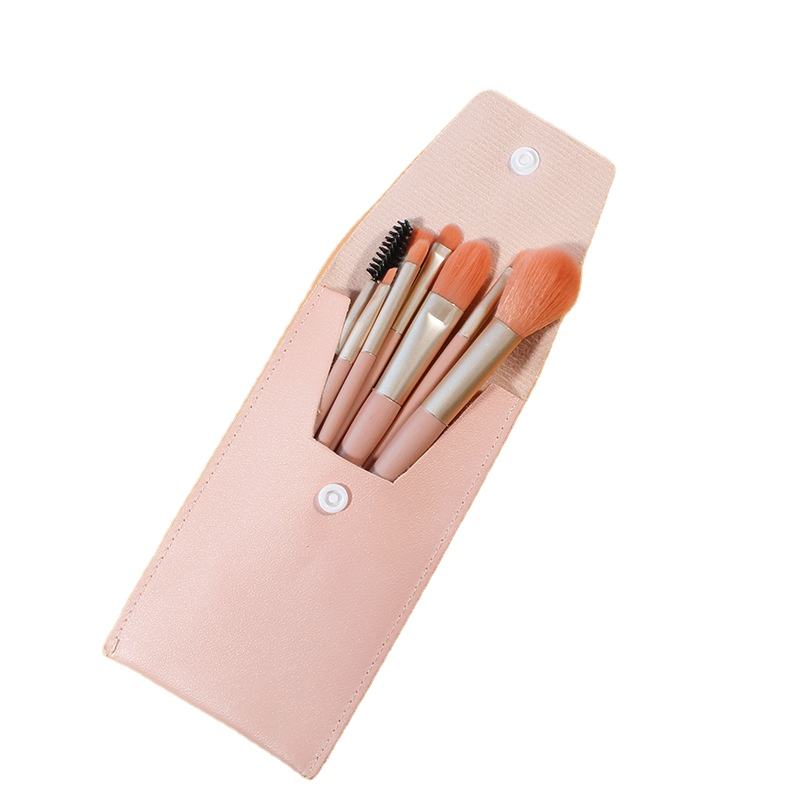 2023 portable 8 piece blush eyebrow lip eyeshadow brush beauty tools foundation makeup brush set with envelope bag pouch bag