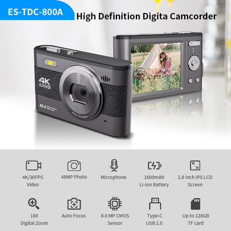 Compact 18X Anti-Shake Autofocus 4K Digital Camera for Photography