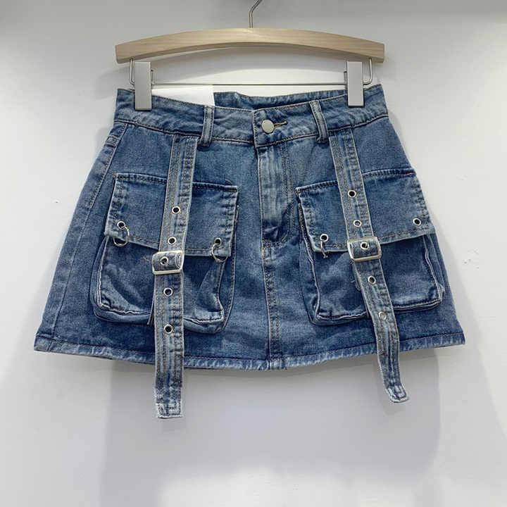 Peeqi G01 spring new 2024 sexy women's denim skirt pocket lace up A-line  cargo skirt plus size denim skirt jeans for lady women