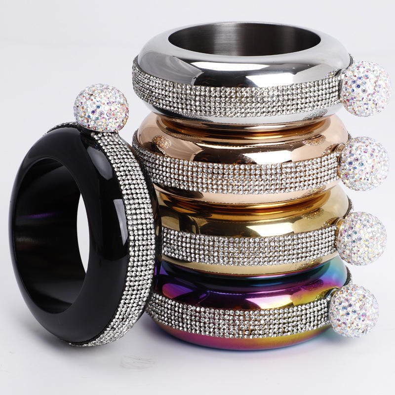 Stainless Steel Bracelet Bangle Hip Flask with Handmade Crystal for Women Girls Dance Birthday Party Club