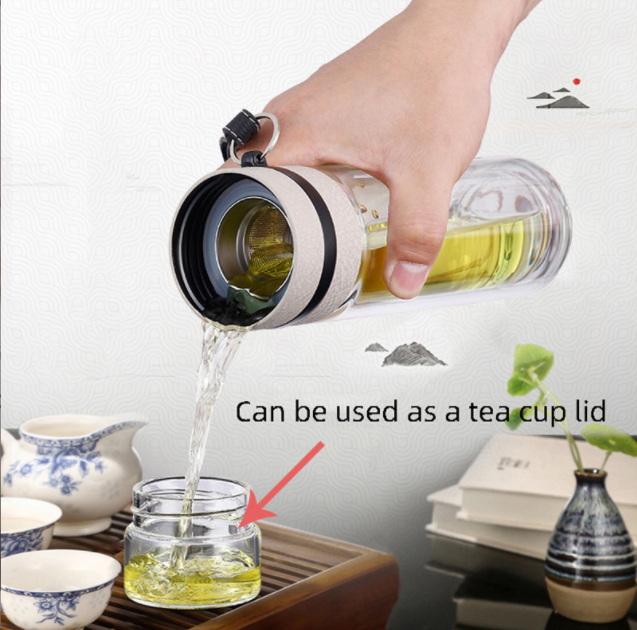 Two Layer Double Wall Glass Water Bottle With Tea Infuser