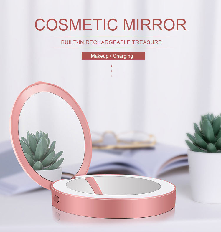 Mini Round Small Compact Makeup Pocket Mirror with LED Light Folding Mirror