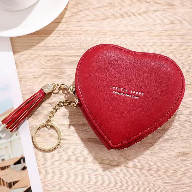 Leather keychain wallets cute heart-shaped coin bag women's coin purse