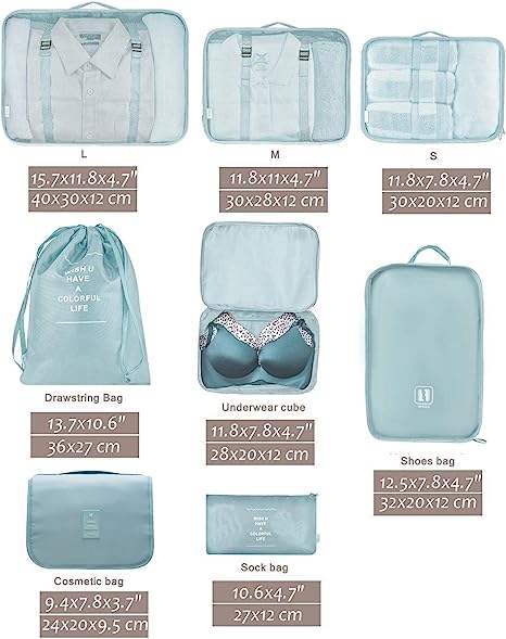 Packing Cubes 8 Set Packing Cubes Luggage Packing Organizers Travel Bag Suitcase Organizer with Shoe Bag