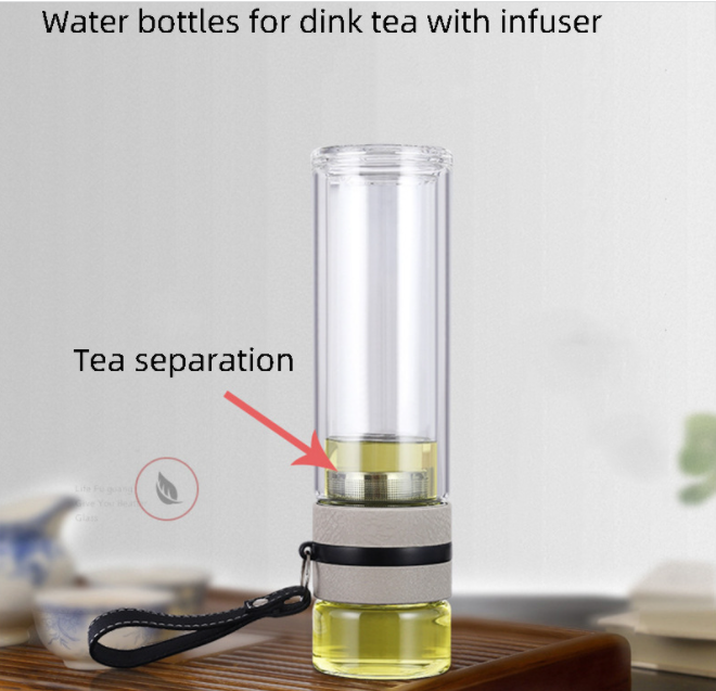 Two Layer Double Wall Glass Water Bottle With Tea Infuser