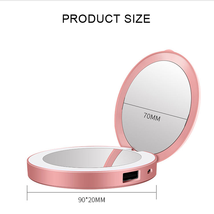 Mini Round Small Compact Makeup Pocket Mirror with LED Light Folding Mirror