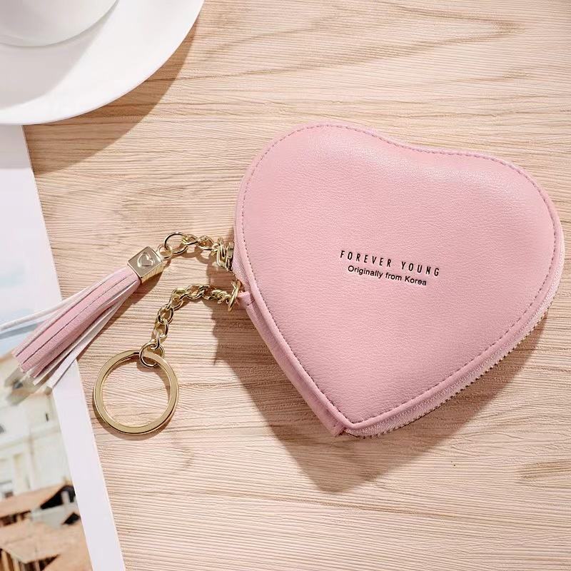 Leather keychain wallets cute heart-shaped coin bag women's coin purse