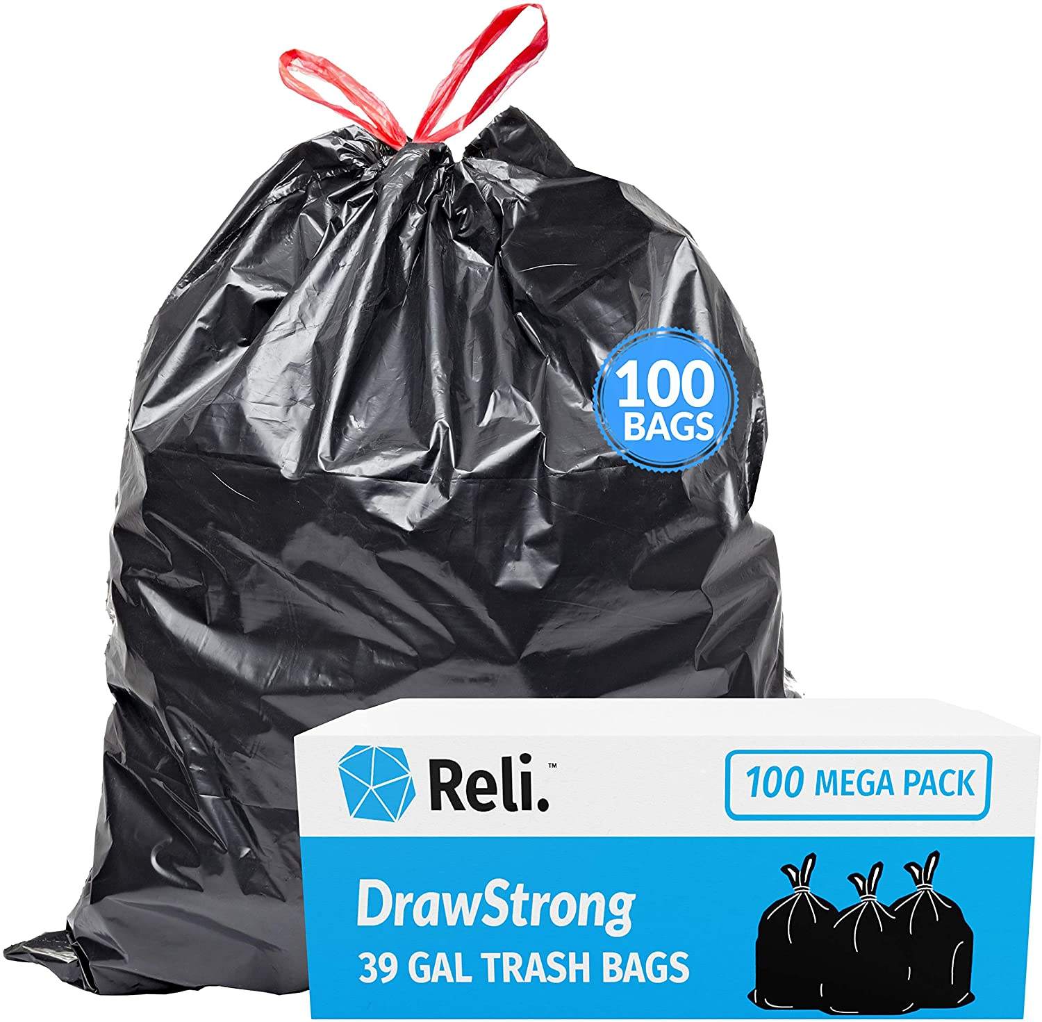 Large 39 Gallon Heavy Duty Drawstring Trash Bags 120 Liters Drawstring Garbage Bags Black