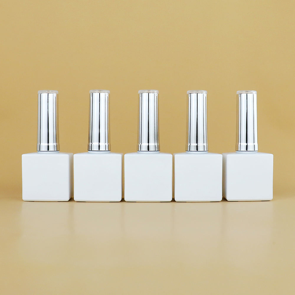 Glass empty square nail polish bottle with brush white glass bottle for nail polish