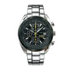 Classic Men’s Chronograph Plated Stainless Steel Bracelet And Leather Strap Watch