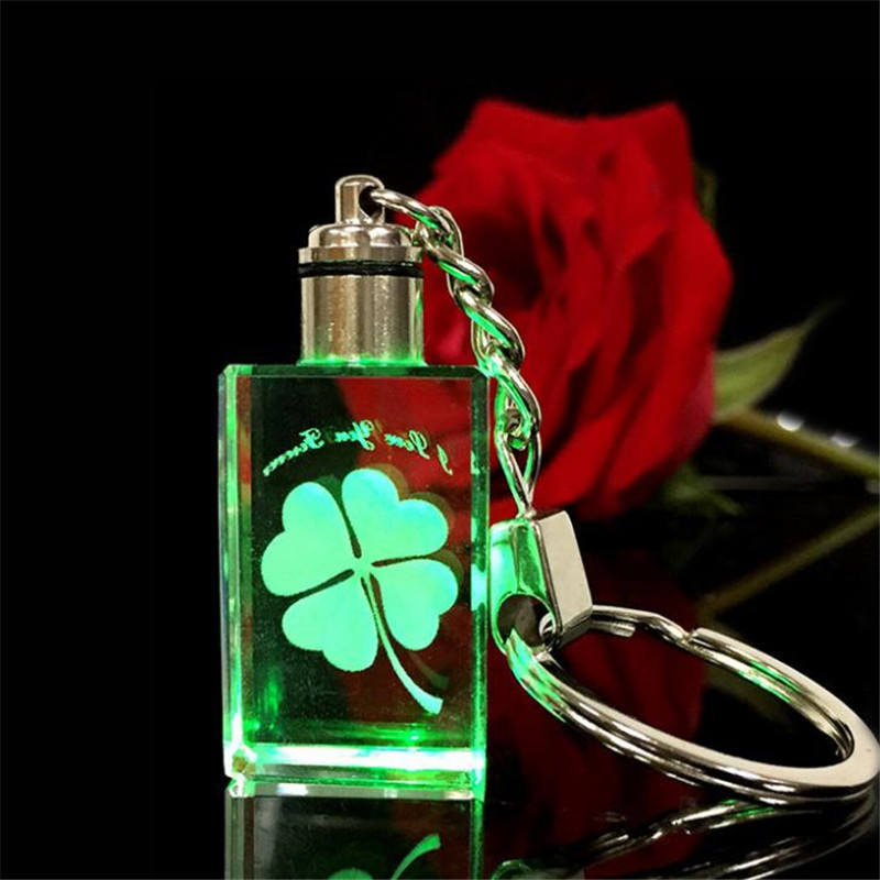 Engraved Colorful LED Crystal Key Chain Handmade Keychains