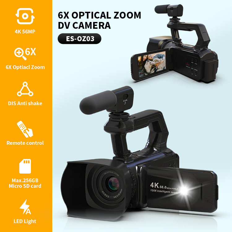 4K Home Recording Camera 4inch Touch Panel 6X Optical Zoom Video Camcorder