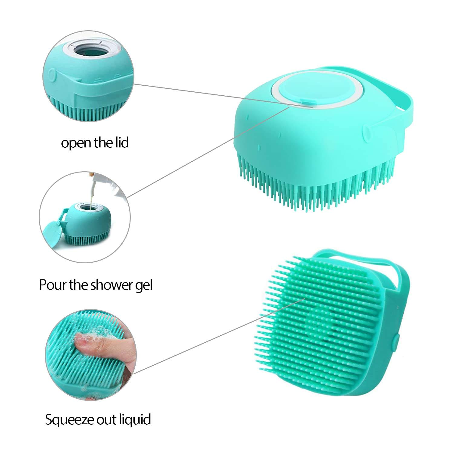 Pet Soap and Shampoo Dispenser Soft Silicone Bristle Grooming Bath Massage Brush for Long Short Haired Dogs Cats Shower