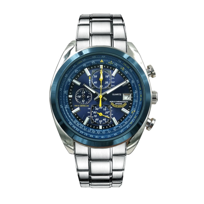 Classic Men's Chronograph Plated Stainless Steel Bracelet And Leather Strap Watch