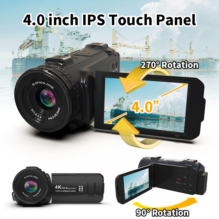 4K Home Recording Camera 4inch Touch Panel 6X Optical Zoom Video Camcorder