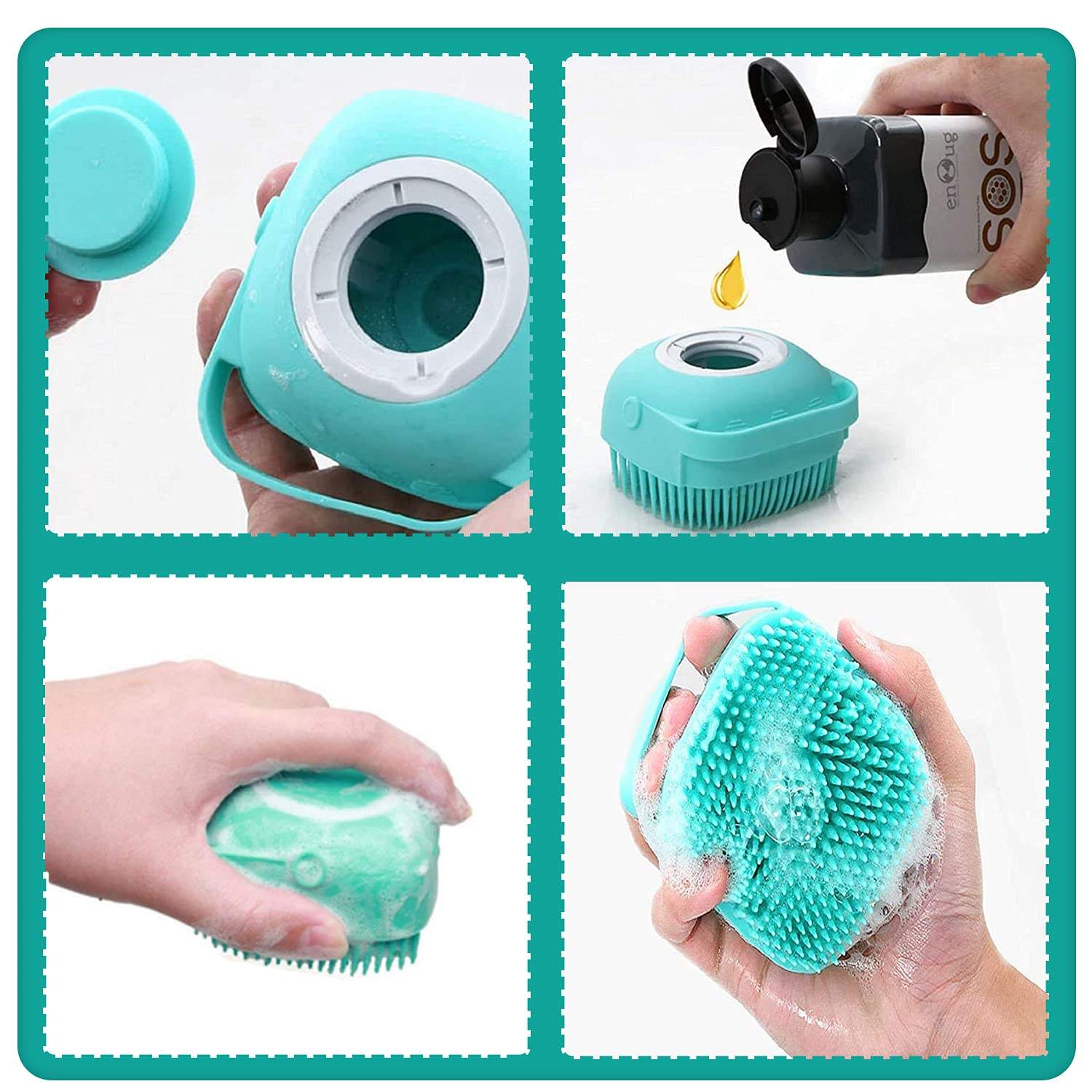 Pet Soap and Shampoo Dispenser Soft Silicone Bristle Grooming Bath Massage Brush for Long Short Haired Dogs Cats Shower