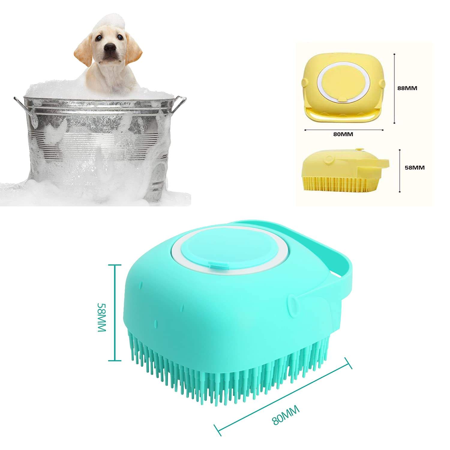 Pet Soap and Shampoo Dispenser Soft Silicone Bristle Grooming Bath Massage Brush for Long Short Haired Dogs Cats Shower