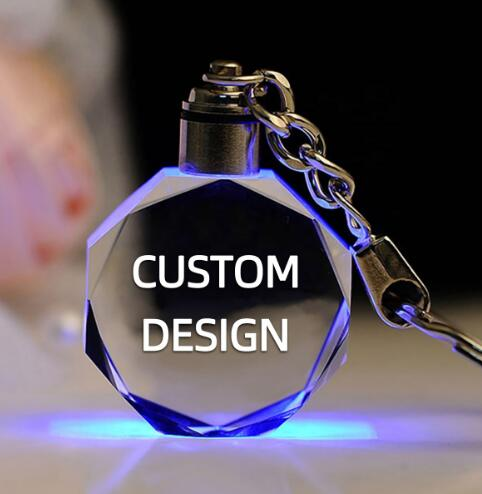 Engraved Colorful LED Crystal Key Chain Handmade Keychains