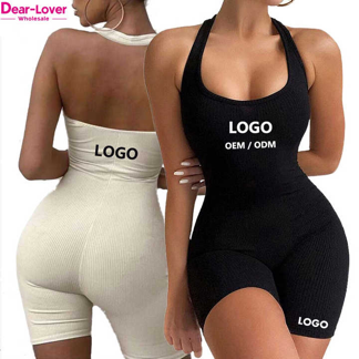 Women Solid Halter Sport Active Wear Gym Workout Romper Bodycon Activewear One Piece Yoga Jumpsuit