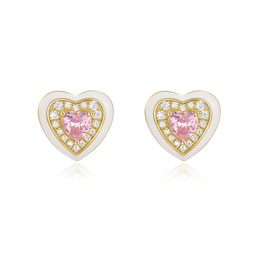 Roxi new design enamel earring trendy fashion summer jewelry luxury S925 sterling silver heart stud earrings for girls