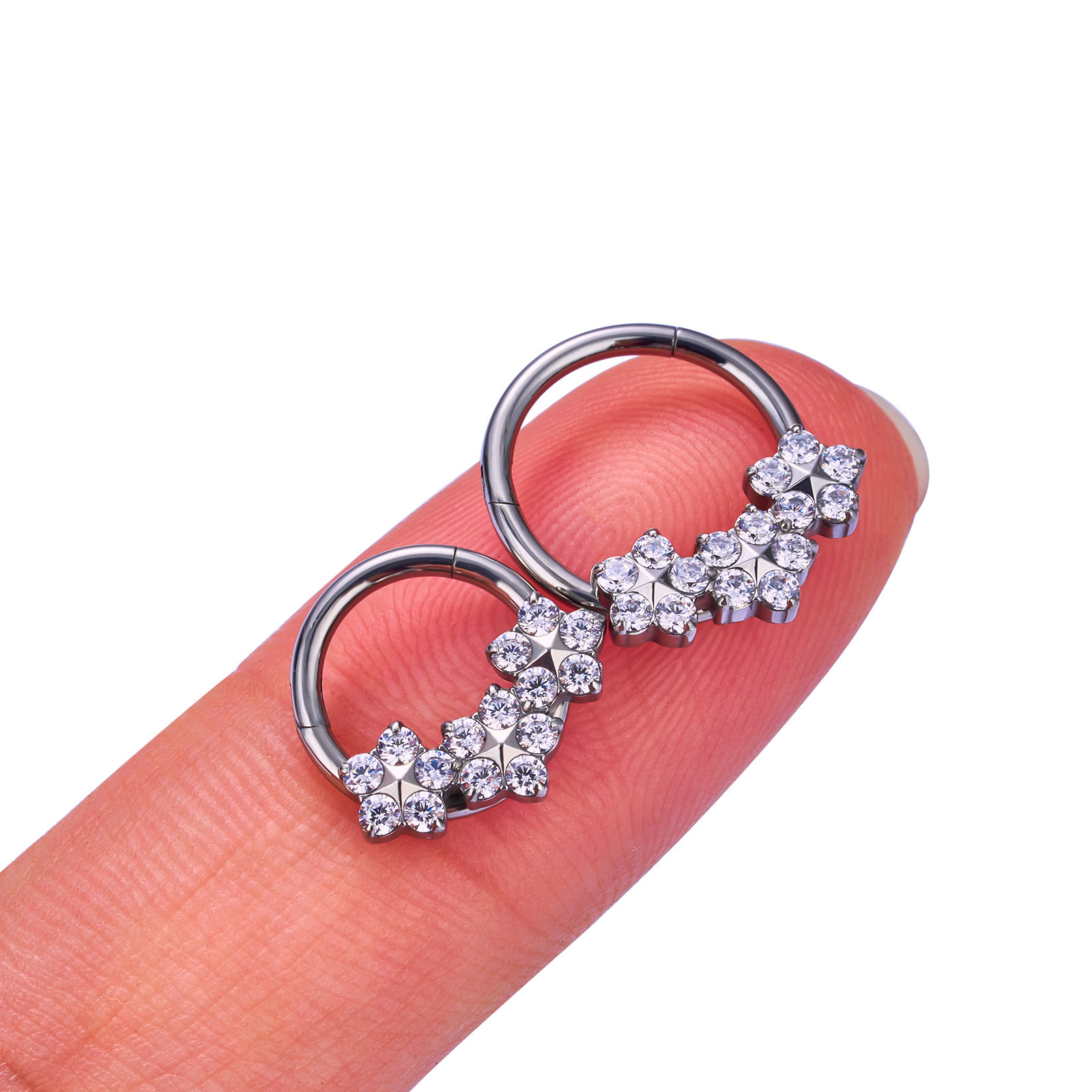 Titanium 3 CZ Flowers Segment Cliker Nose Septum Ring  Piercing Jewelry