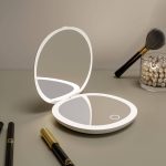 LED Rechargeable Compact Mirror Double-Sided 1X/10X Magnification Compact Travel Makeup Mirror Custom Logo