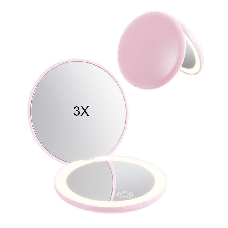 LED Rechargeable Compact Mirror Double-Sided 1X/10X Magnification Compact Travel Makeup Mirror Custom Logo