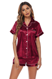 custom summer women's sleepwear short sleeve nightwear silk pajamas suit two piece satin pajama set for women satin pajamas