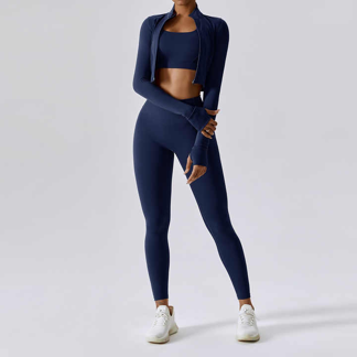 Custom Logo Free Match Fitness Clothing Butt Lift Leggings Full Zip Jacket Gym ActiveWear 4Piece Workout Yoga Suit Set For women