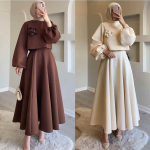 New Design Middle East Dubai Flower Lantern Sleeves Loose Dress Set for  Women Two Pieces Long Skirt Set