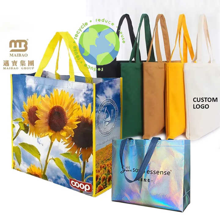 Eco Friendly Recycle Reusable Grocery PP Laminated Non Woven Fabric Tote Shopping Bags