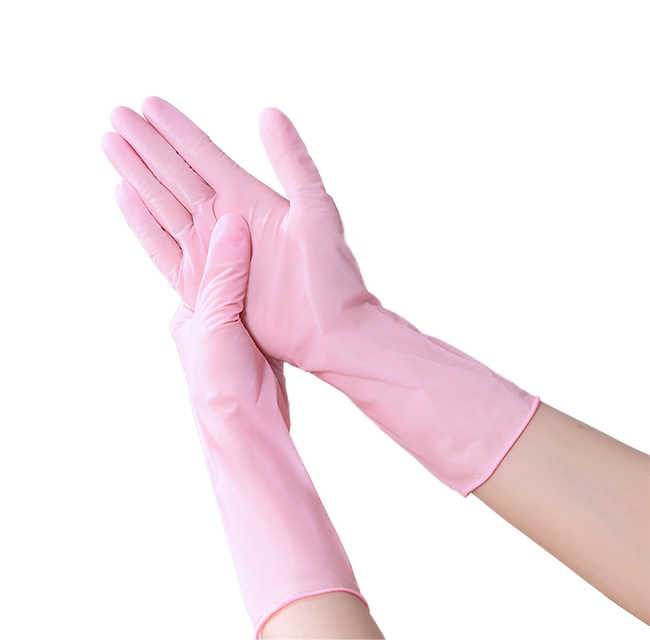 Pink 12 Inches Lengthen Disposable Dish Washing Cleaning Kitchen Nitrile Gloves for Housework