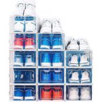 Foldable clear transparent hard plastic shoe storage box drop front plastic shoe organizer