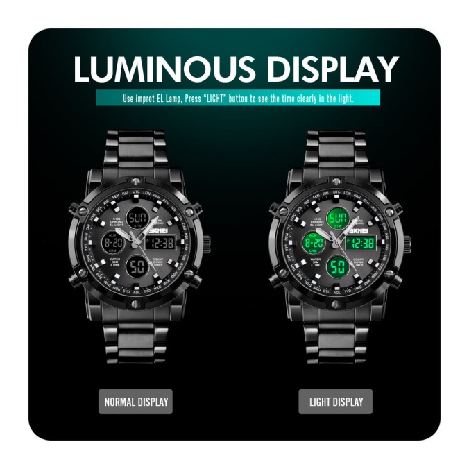 Mens Fashion Wristwatch 3 time analog digital quartz watch for men