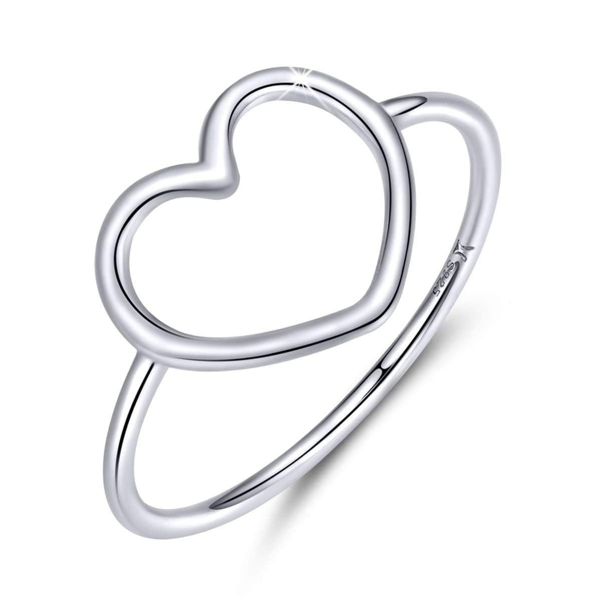 Sterling Silver Rhodium Plated Rings Heart For Women