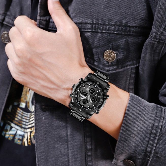 Mens Fashion Wristwatch 3 time analog digital quartz watch for men