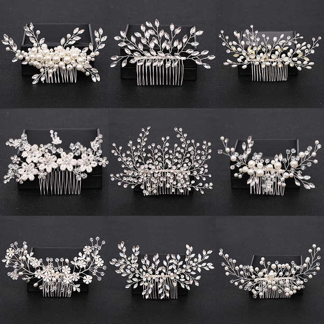 CHENGHE Copper Handmade Bridal Hair Comb Women's Hair Pins Headpiece Crystal Pearl Wedding Crown Flower Rhinestone Accessories