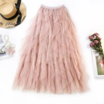 New Fashion Long Skirt Tulle Irregular Layer High Waist Mesh  Ruffles Womens Long Skirts