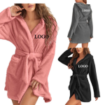 Winter Women Sleepwear Hooded Cozy Short Robe Coral Fleece Pajamas longue Plush Bath robes For Women