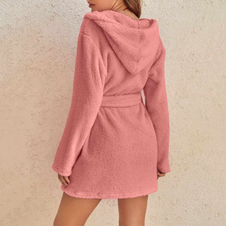 Winter Women Sleepwear Hooded Cozy Short Robe Coral Fleece Pajamas longue Plush Bath robes For Women